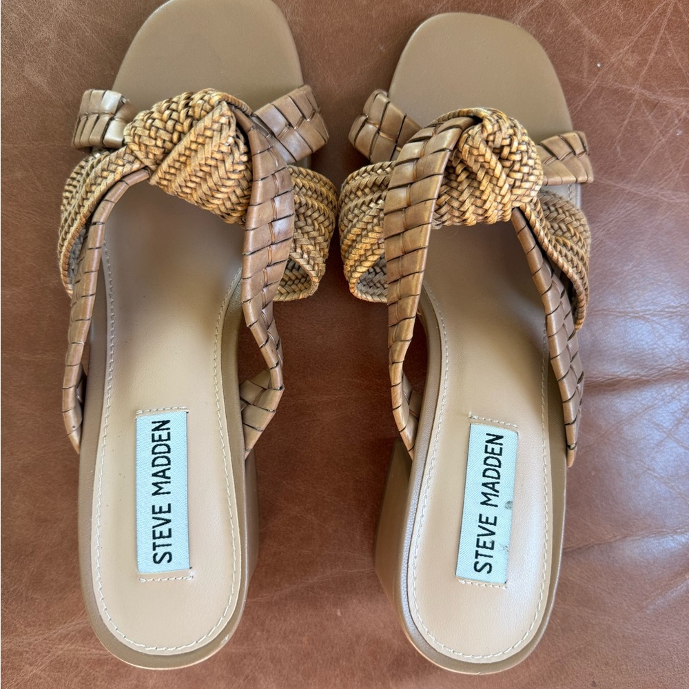 Steve Madden Tan Woven Knot Block Heel Sandals 7M